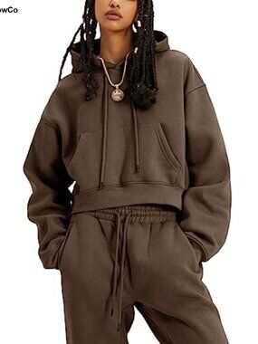 Fleece Two Piece Sweatsuit Hoodie and Jogger Set Lounge Workout Tracksuit